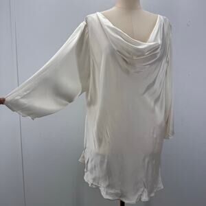 NWT Marina Rinaldi Cowl Neck Satin Tunic Top White Neutral Minimalist Plus US 22